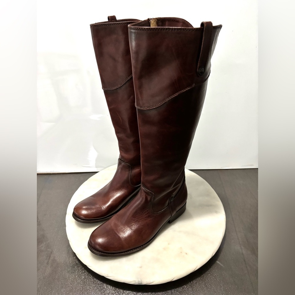 Frye Melissa Tab Extended Calf Brown Leather Riding Boots Women’s Size 7